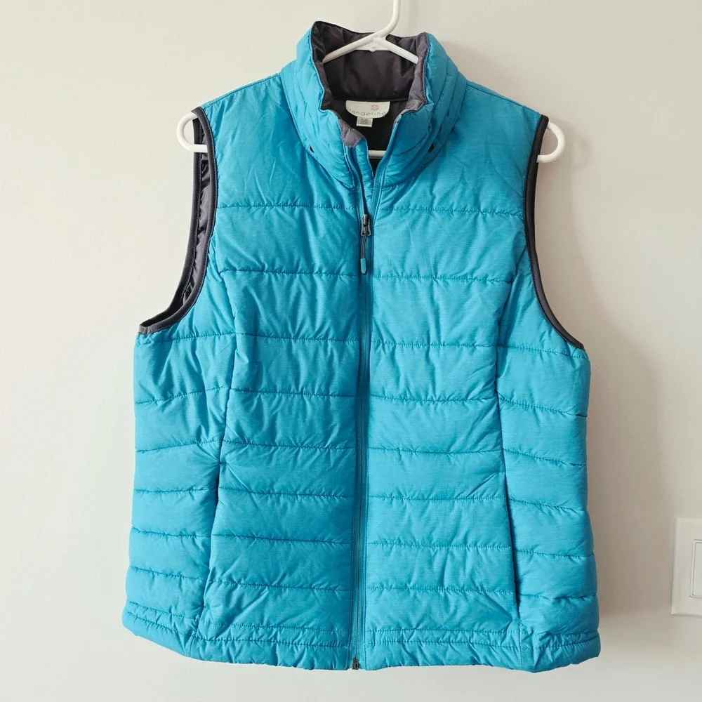 Tangerine Women Teal Blue Puffer Vest Quilted Full Zip Mock Neck XL